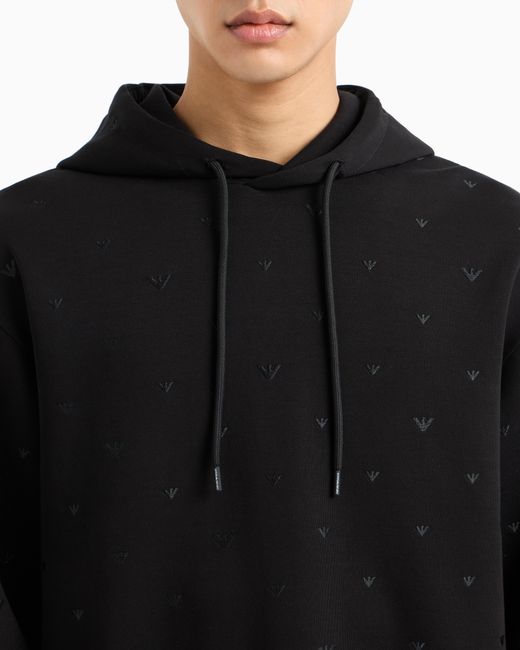 Sudadera De Punto Doble Con Capucha Y Microbordado De Águilas Por Toda La Prenda Asv Emporio Armani de hombre de color Blue