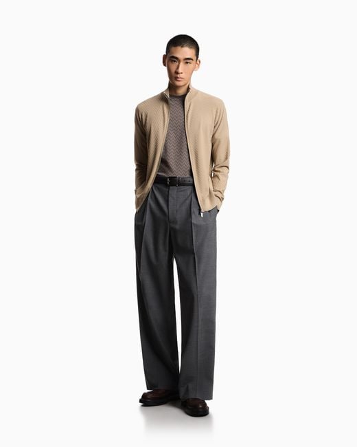 Emporio Armani Natural Icon Viscose Blend Chevron Full-Zip Cardigan for men