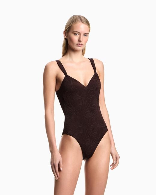 Emporio Armani Brown Padded One-Piece Swimsuit