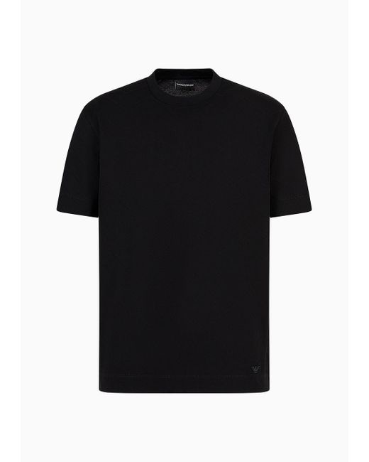 Emporio Armani Black Jersey T-shirt With All-over Jacquard Motif for men