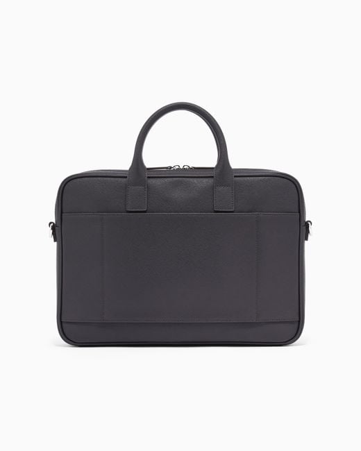 Emporio Armani Blue Regenerated Saffiano Leather Business Bag With Eagle Plate for men