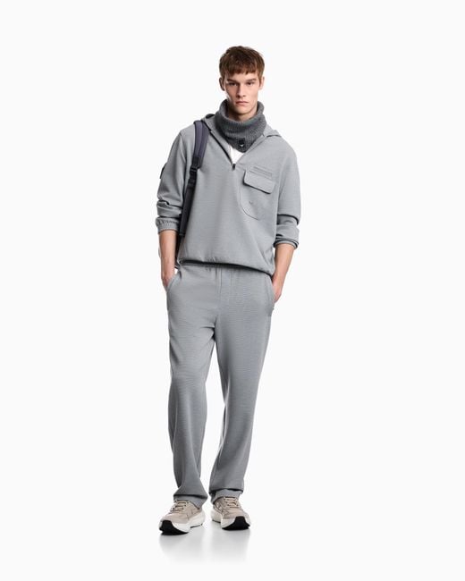 Emporio Armani Gray Travel Essential Piqué Jersey Hoodie for men