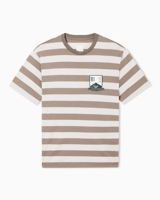 Emporio Armani Gray Eagle Club Striped Jersey T-Shirt With Patch for men