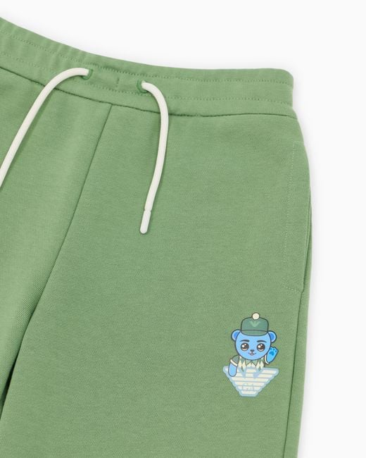 Emporio Armani Green Asv Loose-Fit Organic Jersey Bermuda Shorts With Manga Bear Crew Print for men
