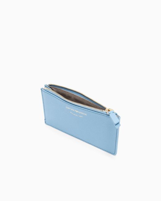Emporio Armani Blue Zipped, Tumbled-Leather Card Holder