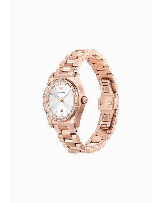 Emporio Armani White Three-hand Date Rose Gold-tone Stainless Steel Watch