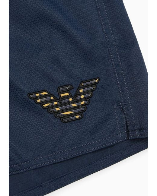 Emporio Armani Blue Honeycomb Weave Fabric Swim Shorts for men