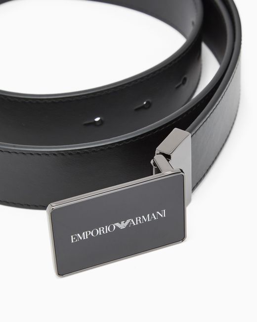 Emporio Armani White Leather Belt With Logo Buckle for men