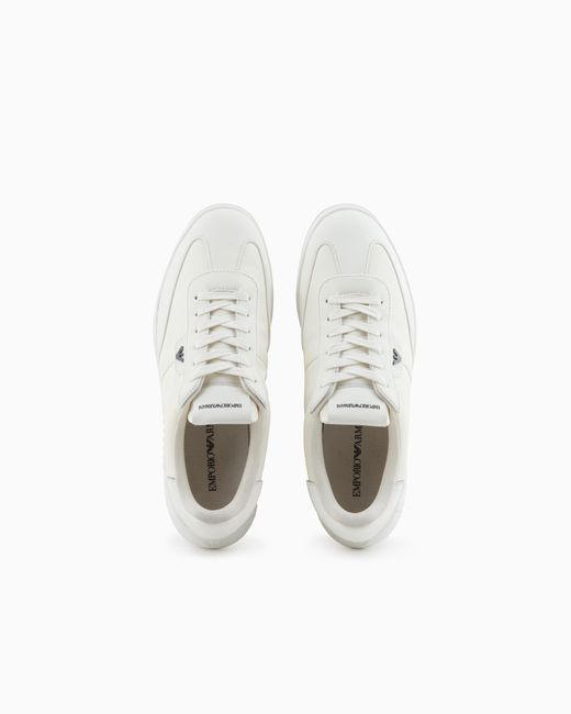 Emporio Armani White Nylon Sneakers With Leather Details for men