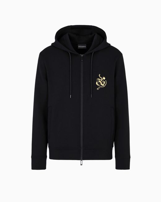 Felpa Con Cappuccio E Zip di Emporio Armani in Black da Uomo