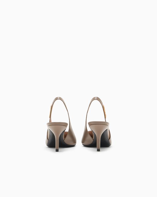 Emporio Armani White Nappa-Leather Slingback Court Shoes With Eagle Plate