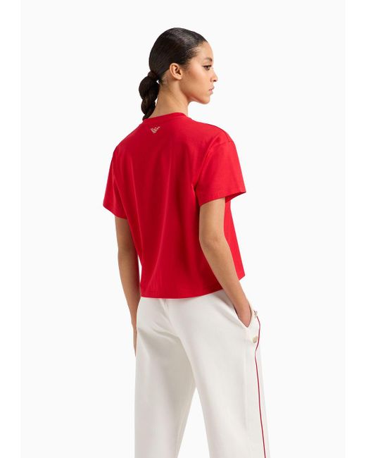 Emporio Armani Red Mercerised-jersey T-shirt With Dragon Print