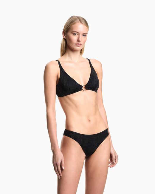 Emporio Armani Black Padded Lycra And Lurex Triangle Bikini