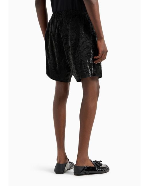 Emporio Armani Black Camouflage Bermuda Shorts In Vinyl-look Technical Fabric for men