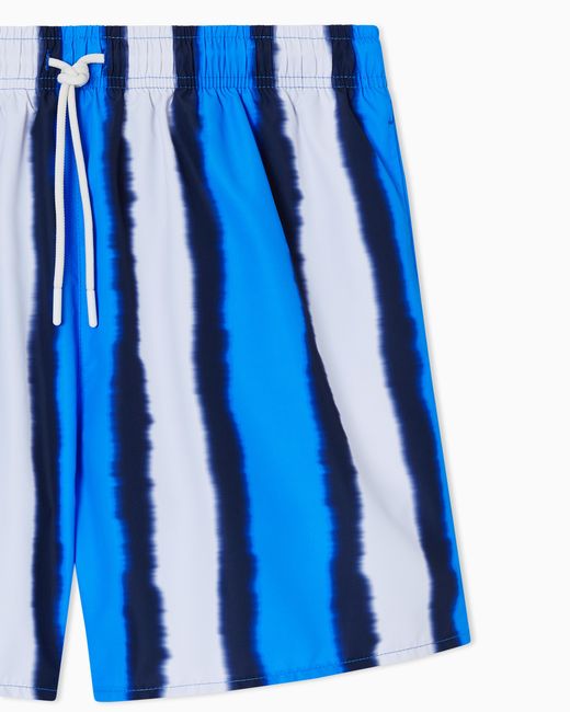 Emporio Armani Blue Swim Shorts With Shaded Stripes Print for men