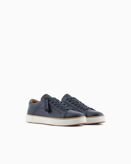 Emporio Armani Blue Leather Sneakers With A Contrasting Welt for men