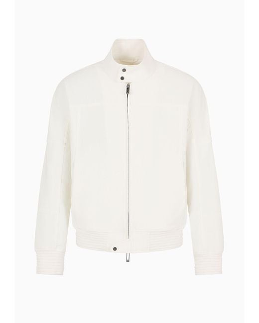 Emporio Armani White Canneté Fabric Blouson With Zip for men
