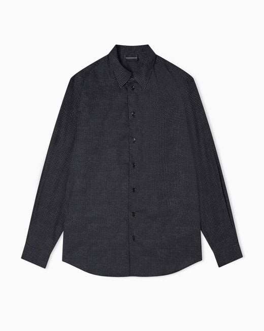 Emporio Armani Blue Shirt With All-Over Micro-Pattern Print for men