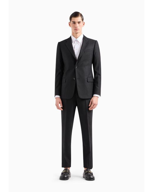 Emporio Armani Black Single-breasted, Slim-fit Suit In Jersey-effect Armure Wool for men
