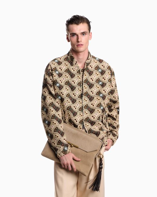 Emporio Armani Natural Gobelin Jacquard Blouson With Diamond Motif for men