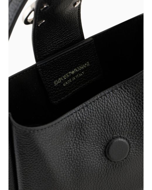 Emporio Armani Black Leather Hobo Handbag With Eagle Buckle