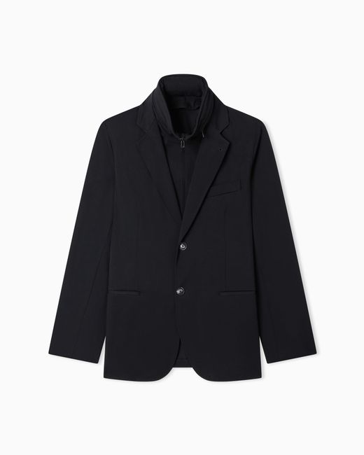 Emporio Armani Blue Stretch-Nylon Twill Blazer With Detachable Inner Panel for men