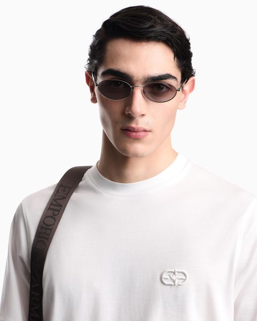 Emporio Armani White Lyocell Blend Jersey T-Shirt With Ea Logo Embroidery for men