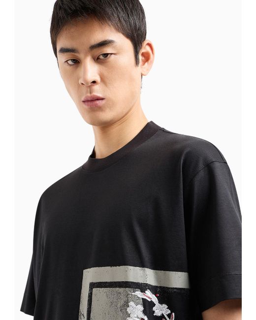 Emporio Armani Black Lyocell-blend Jersey T-shirt With Asv Asian Print for men