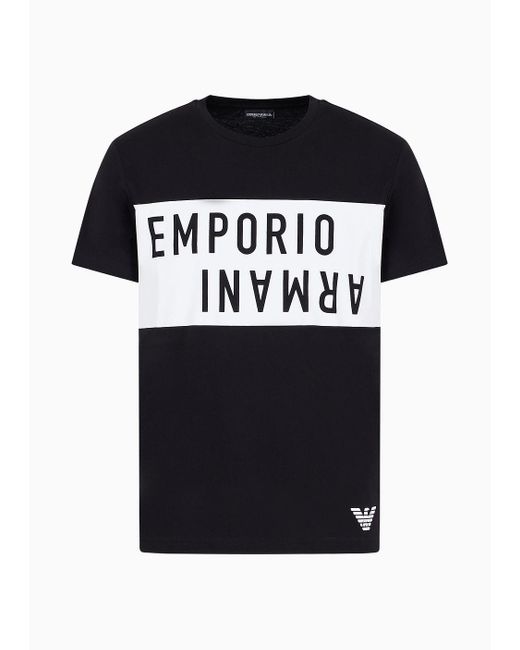 Emporio Armani Black Beachwear T-shirt In Jersey With A Bold Logo Print for men