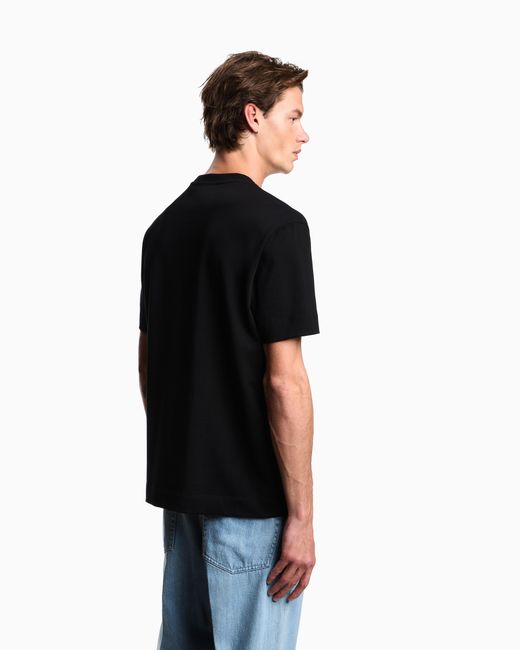 Emporio Armani Black Heavy Jersey T-Shirt With Metal Logo Embroidery for men