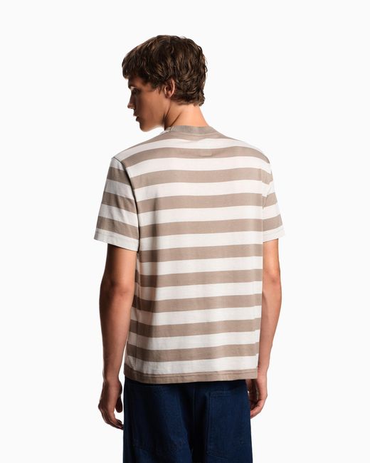 Emporio Armani Gray Eagle Club Striped Jersey T-Shirt With Patch for men