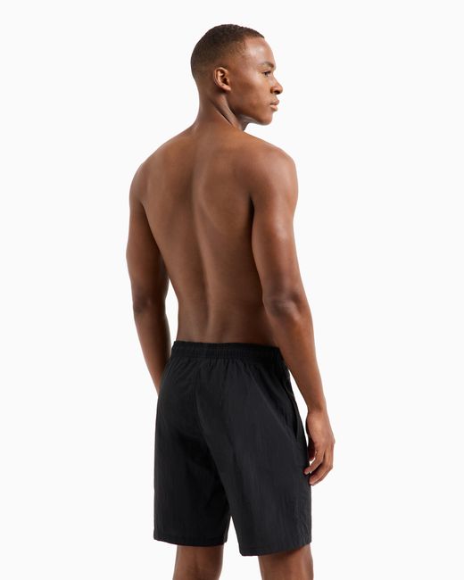 Emporio Armani Black Boardshorts Swimwear With Vertical Logo Embroidery for men
