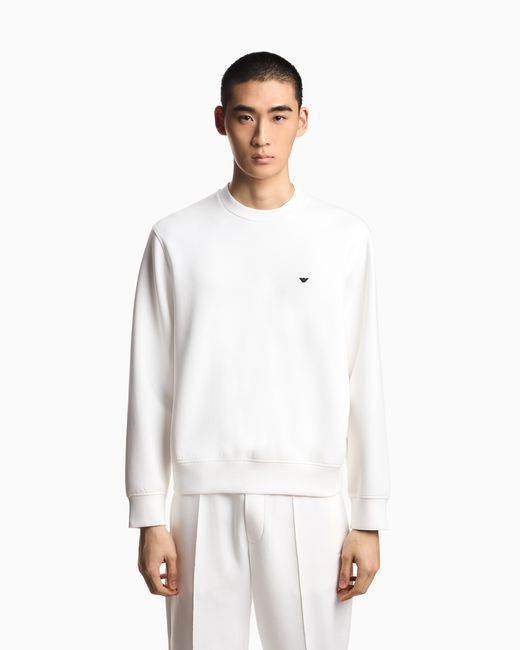 Emporio Armani White Double Jersey Sweatshirt With Micro Eagle Embroidery for men