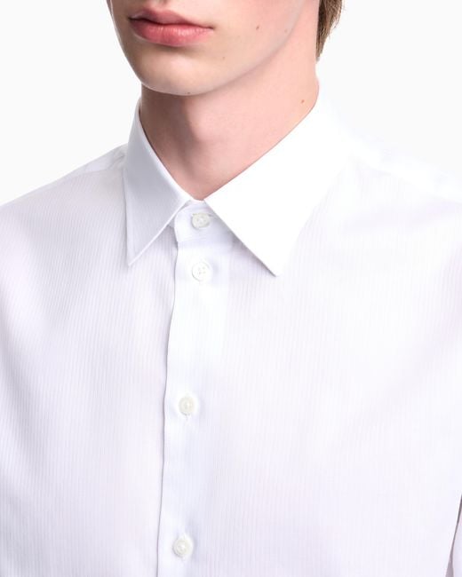 Emporio Armani White Cotton Dress Shirt With Long Sleeves And Pointed Collar for men