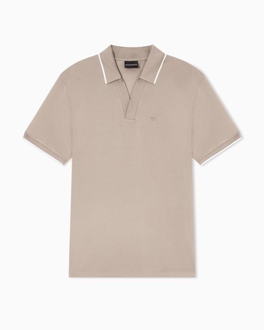 Emporio Armani Gray V-Neck Piqué Polo Shirt for men