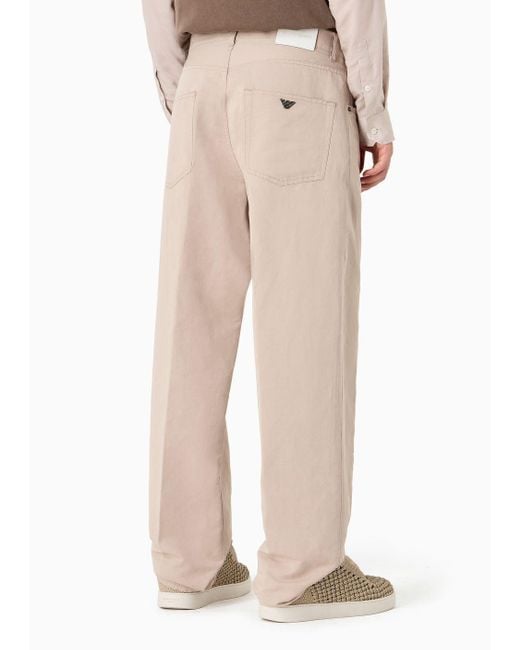 Pantalones J74 Holgados En Sarga De Mezcla De Lino Emporio Armani de hombre de color White