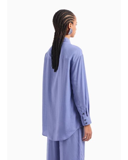 Emporio Armani Blue Oversized Shirt In Fluid Cotton