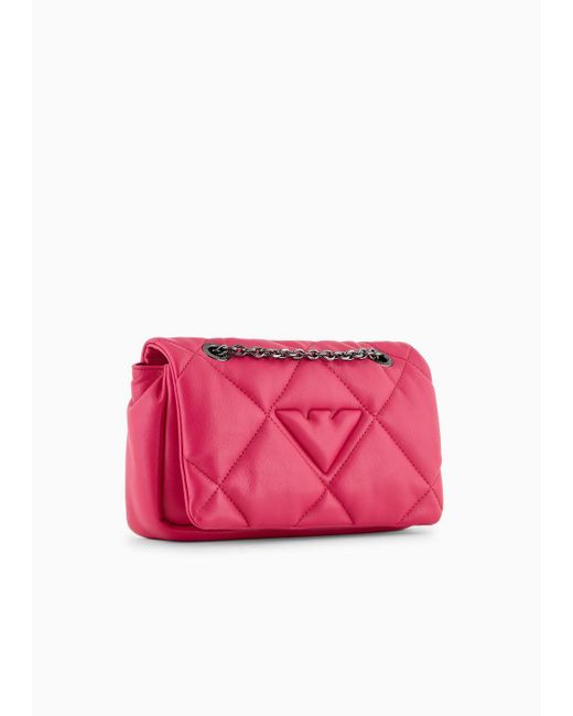 Emporio Armani Pink Quilted Nappa Leather-effect Mini Bag With Flap