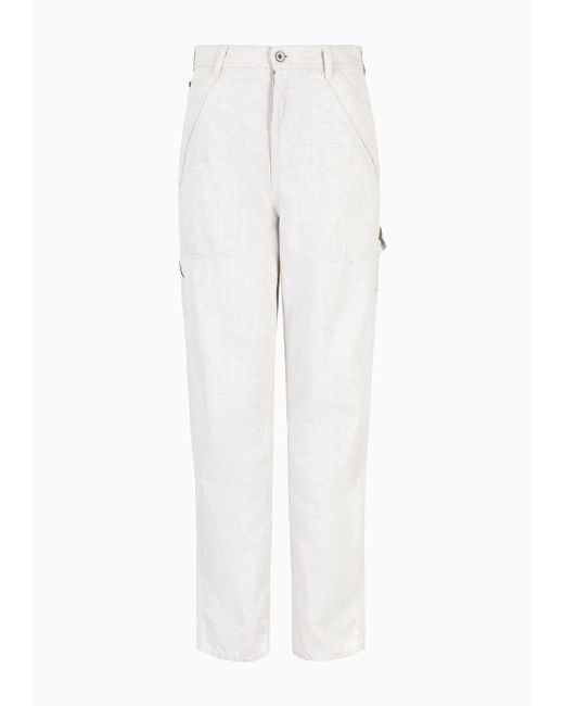 Emporio Armani Gray Asv Slim-fit Cotton And Linen Trousers
