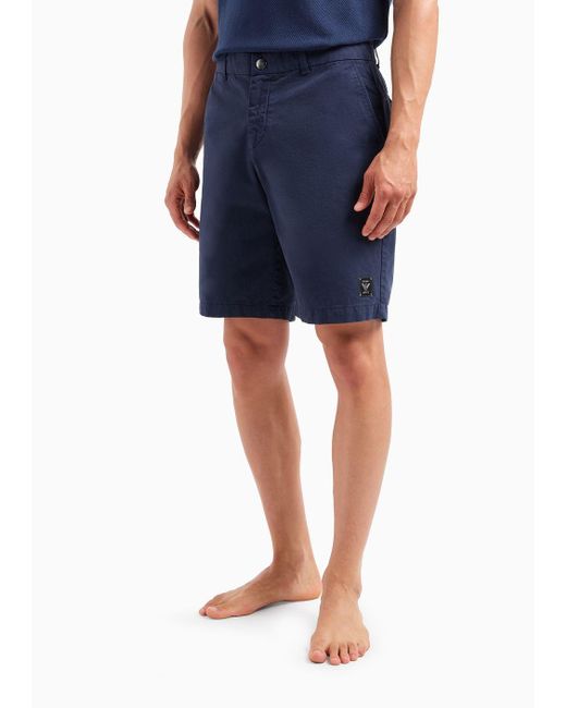 Emporio Armani Blue Beachwear Bermuda Shorts With A Black Label Plate for men