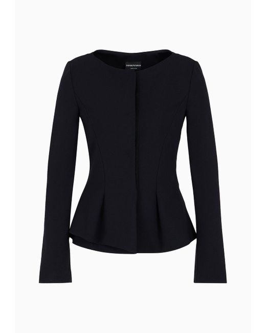 Emporio Armani Blue Flared Single-breasted Jacket In Stretch Milano-stitch Fabric