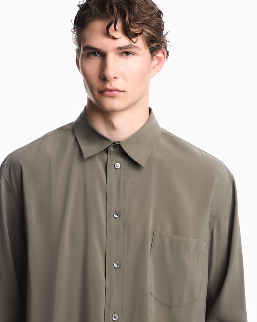 Emporio Armani Green Viscose Long-Sleeve Shirt With A Chest Pocket for men