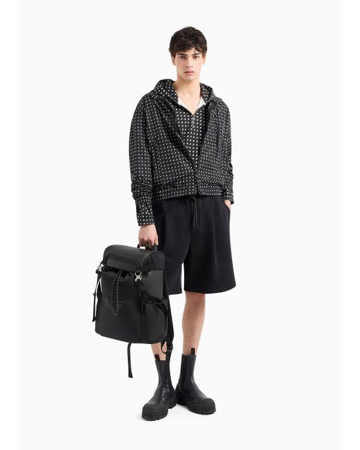 Emporio Armani Oversize-sweatshirt Aus Doppellagigem Jersey Mit Kapuze Und Allover-print in Black für Herren