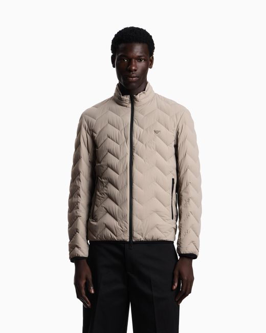 Emporio Armani Natural Nylon Down Jacket With Zip And Chevron Quilting Essential for men