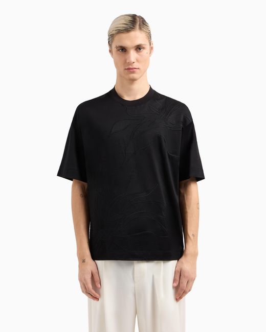 Camiseta Holgada En Punto De Mezcla De Lyocell Con Maxiflores Bordadas Asv Emporio Armani de hombre de color Black