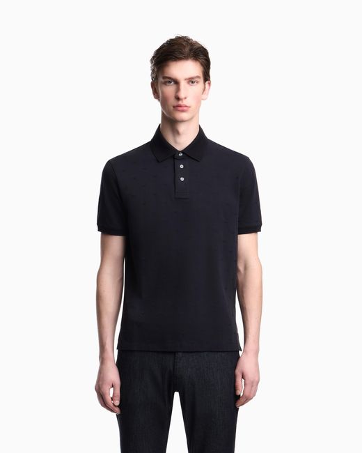 Emporio Armani Blue Slim-Fit Jersey Polo Shirt With All-Over Jacquard Eagle for men