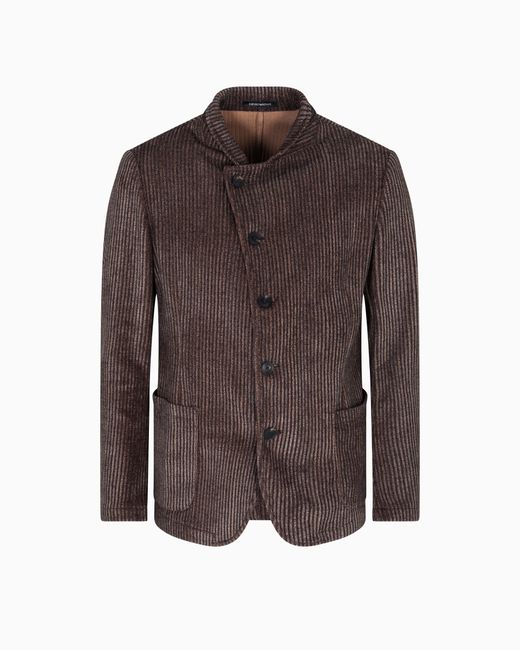 Emporio Armani Printed Corduroy Jacket With Guru Collar And Off