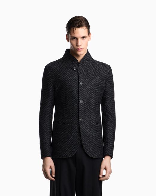 Emporio Armani Blue Guru-Collar Jacket for men