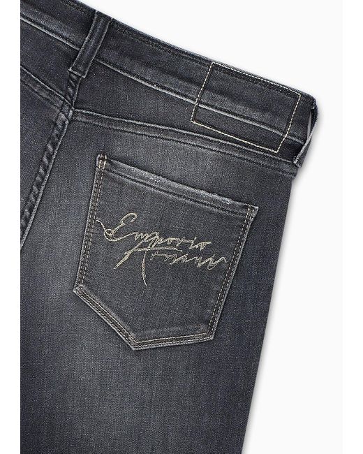 Emporio Armani Blue Jeans J20 Mit Hohem Bund Und Superschmalem Bein, Aus Stretch-denim In Used-optik