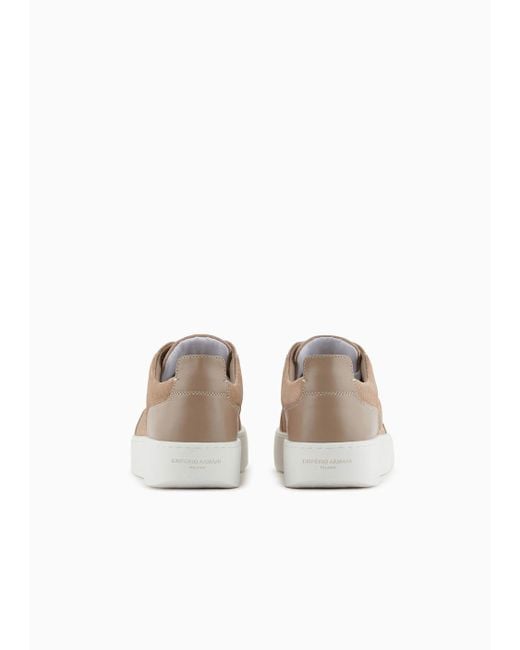 Emporio Armani Brown Velour Leather Sneakers With Side Logo
